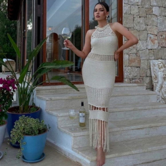 Zara Dresses & Skirts - Zara limited edition fringe crochet knit dress size small